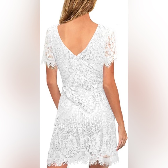 NWT feminine bridal graduation White lace overlay short sleeve mini dress sz L - Picture 3 of 11
